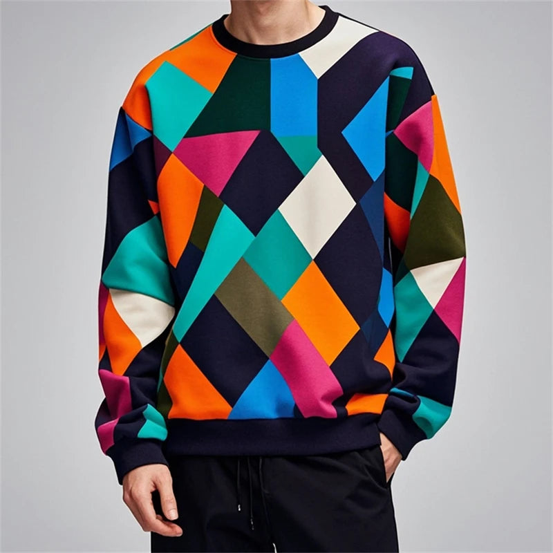 Fashion Geometry Graphic Sweatshirt For Men Spring Autumn Simple Trend Long Sleeve 3D Printed Hoodies Casual Oversized Pullovers