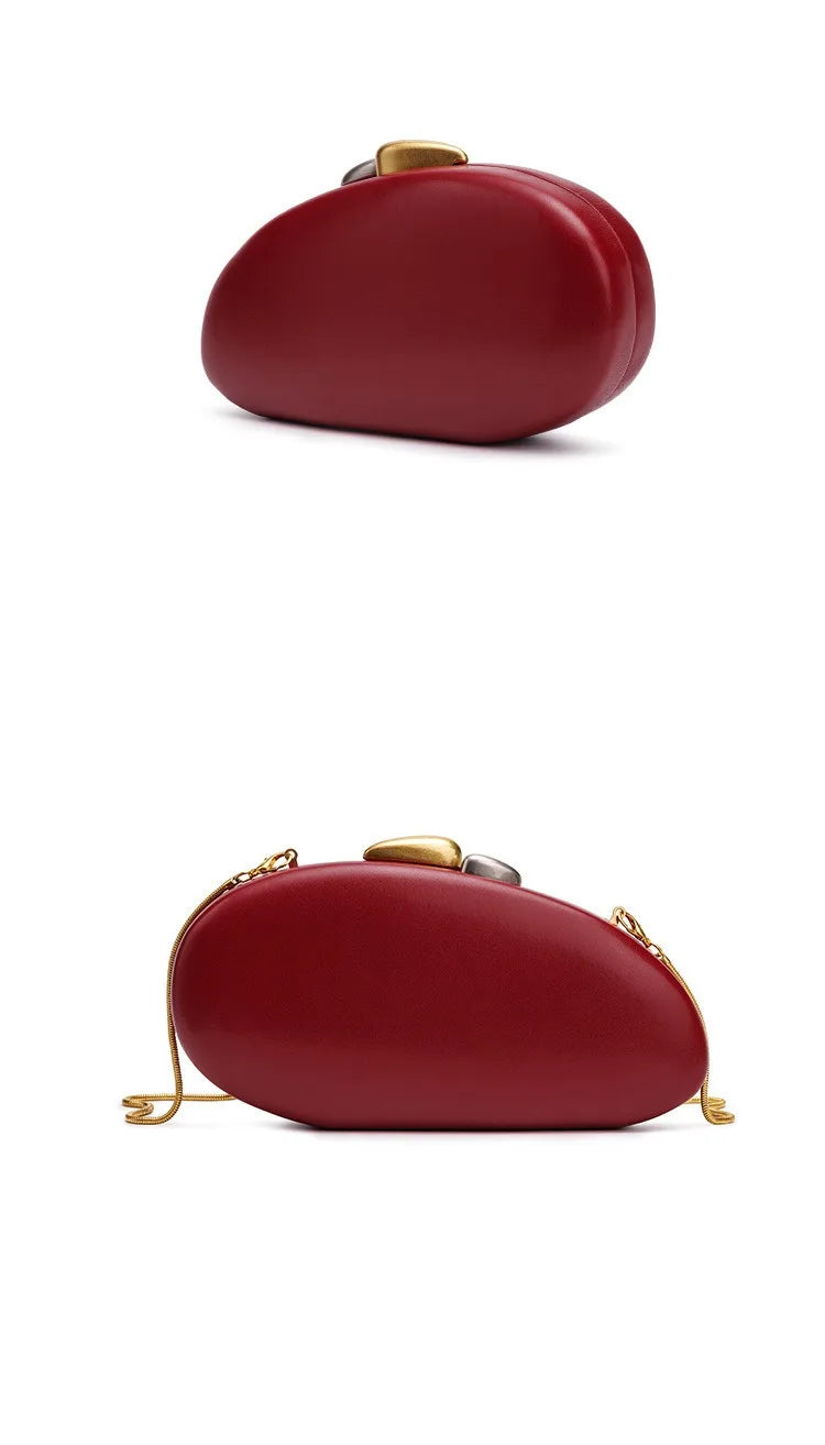 Designer Shell Shape Clutch Bag with Metallic Closure Chain Dinner Purse Women Evening Party Leather Shoulder Crossbody Handbags