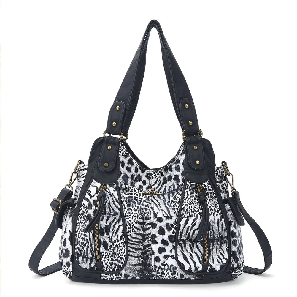Vintage Bag PU Leather Shoulder Bags Women Handbags Female Satchel Large Fashion Crossbody Bag Black Leopard bolsa feminina