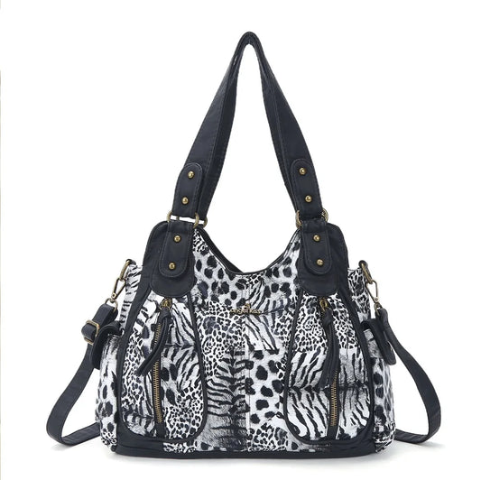 Vintage Bag PU Leather Shoulder Bags Women Handbags Female Satchel Large Fashion Crossbody Bag Black Leopard bolsa feminina