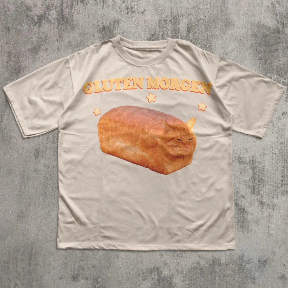 Gluten Morgen Funny Cat Meme T-shirt Silly Cats Shirt Kitten Tee Gift for Cat Lovers Weird Shirts Clothes Brainrot Tees