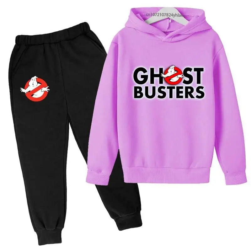 Ghost Busters Kids Funny Cartoon Print Spring Autumn Pullover Hoodie+Jogging Pants 2pcs Tracksuits 2-13 Years Boys Girls Clothes