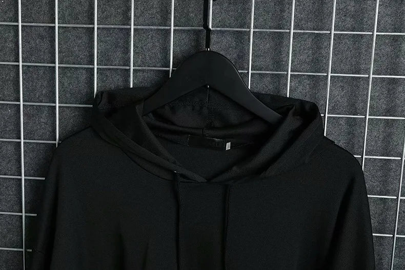 Autumn  Men's Casual Hoodie Sweatshirt Techwear Hip Hop Harajuku Style with Ribbons Patchwork Japanese Streetwear Darkwear
