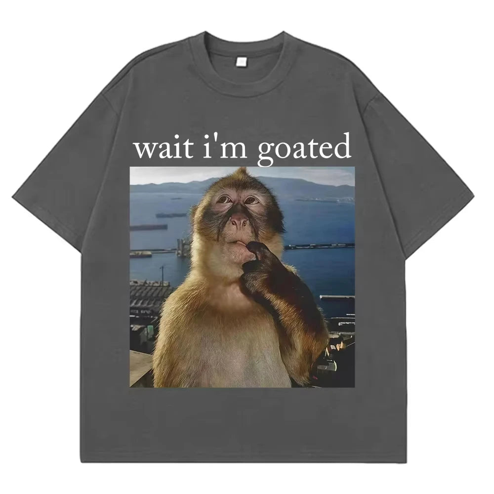 Men's Funny Thinking Monkey Meme T-shirt Casual Graphics Women Cotton Tee Loose Short Sleeve Tops Streetwear Unisex All-season