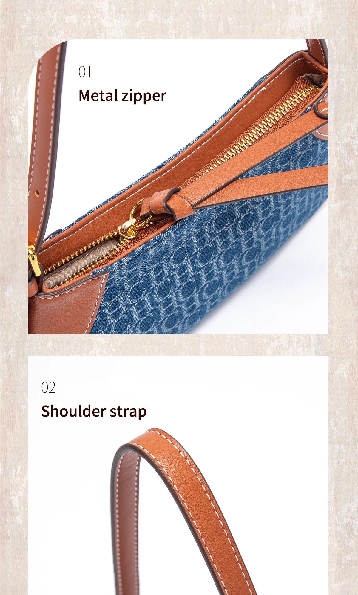 CHCH Women's Handbag 2025 Summer Cowboy Splicing Design Phone Bag Simple Commuter Underarm Bag Wallet