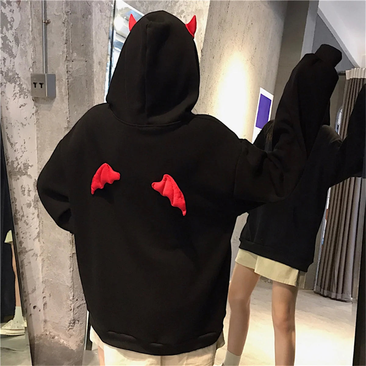 gothic clothes Harajuku Hoodies Devil Horns Sweatshirts zip up hoodie Loose Pullovers Long Sleeve Tops Streetwear Femme