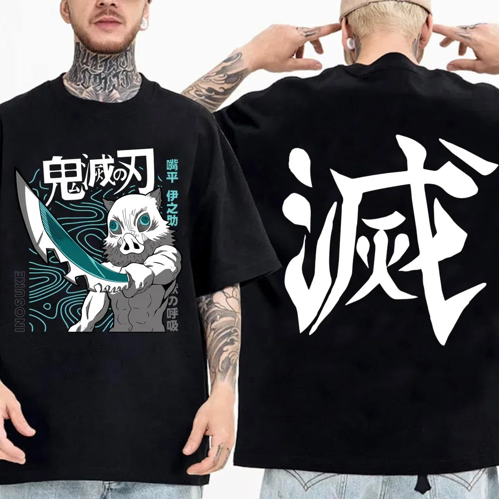 Japanese Anime Shirt Demon Slayer Infinity Castle T Shirt Men Cartoon Kimetsu No Yaiba Cotton Streetwear Clothes  Cool Y2K Tees