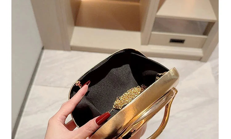 Gold Metal Closure Box Clutch Bag Women Evening Wedding Party Cute Purse Bag Handbag Dark Red Beige 2025 Spring New Fashion Ins