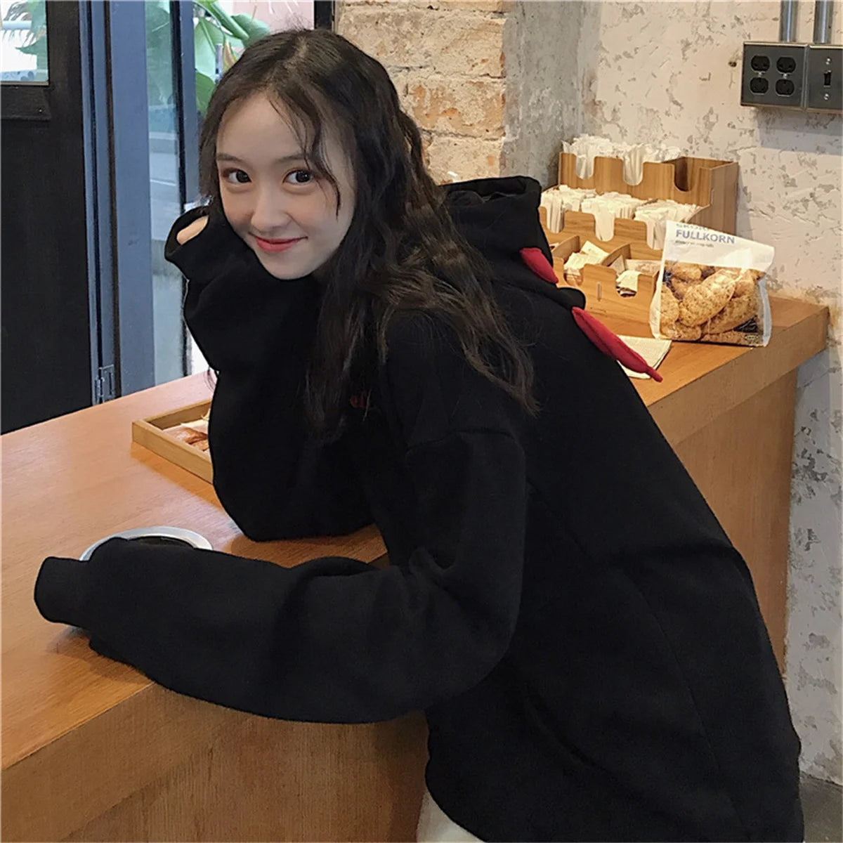 gothic clothes Harajuku Hoodies Devil Horns Sweatshirts zip up hoodie Loose Pullovers Long Sleeve Tops Streetwear Femme