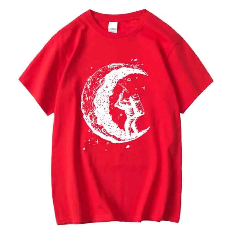 Men's High Quality Cotton Blend Moon Print Casual Summer Cool Short Sleeve Men Tshirt Loose t-shirt Male Tee Shirts Male Tee Top