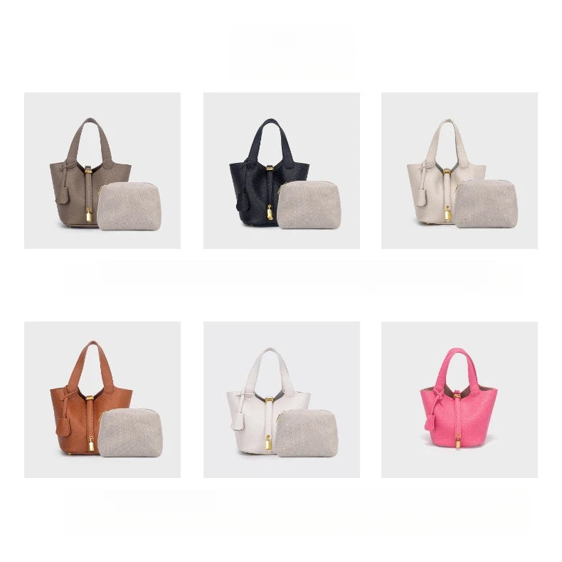 Classic Vegetable BasketpuWomen's Handbag Simple Bucket Bag Mother Bag Fashion Versatile Women's Bag Cross-border
