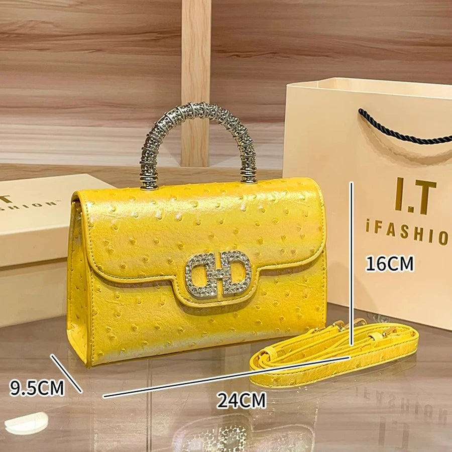 New ostrich pattern underarm handbag for ladies, light luxury diamond-encrusted, elegant single-shoulder crossbody bag