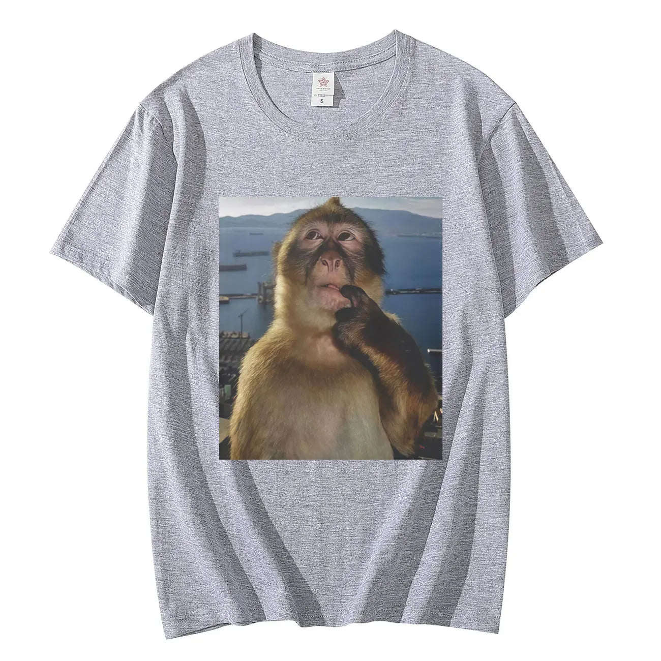 Men's Funny Thinking Monkey Meme T-shirt Casual Graphics Women Cotton Tee Loose Short Sleeve Tops Streetwear Unisex All-season