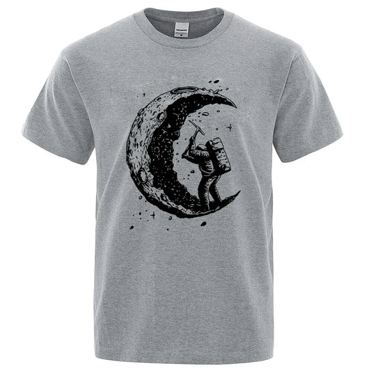 Men's High Quality Cotton Blend Moon Print Casual Summer Cool Short Sleeve Men Tshirt Loose t-shirt Male Tee Shirts Male Tee Top