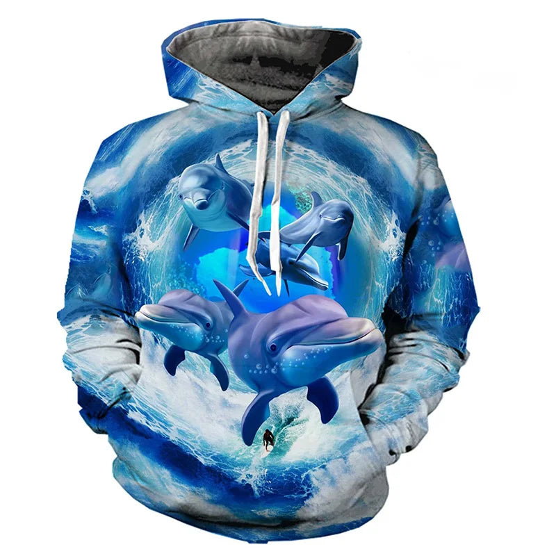 New Dolphin Pattern Men's Hoodie 3D Printed Simple Hoodie Sportswear Casual Oversized Harajuku Hoodie Y2k Sports Tops 2024
