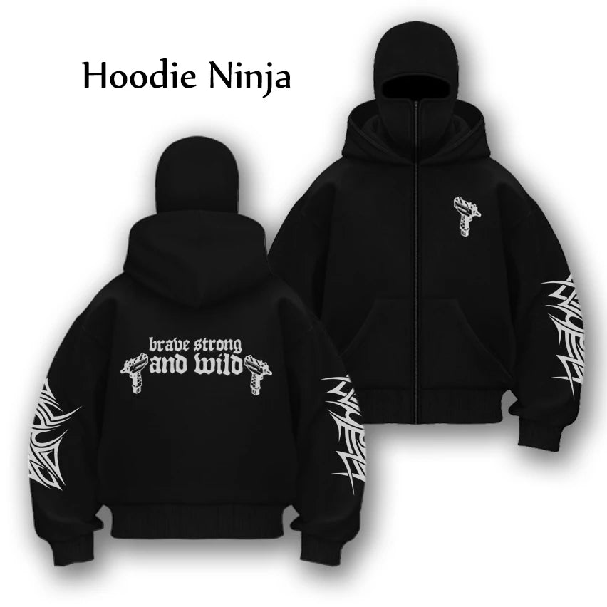Autumn Winter Unisex zip up hoodies Ninja jacket Cupid pattern Men's Women's Balaclava Hooded Mask Design warm sweatshirt