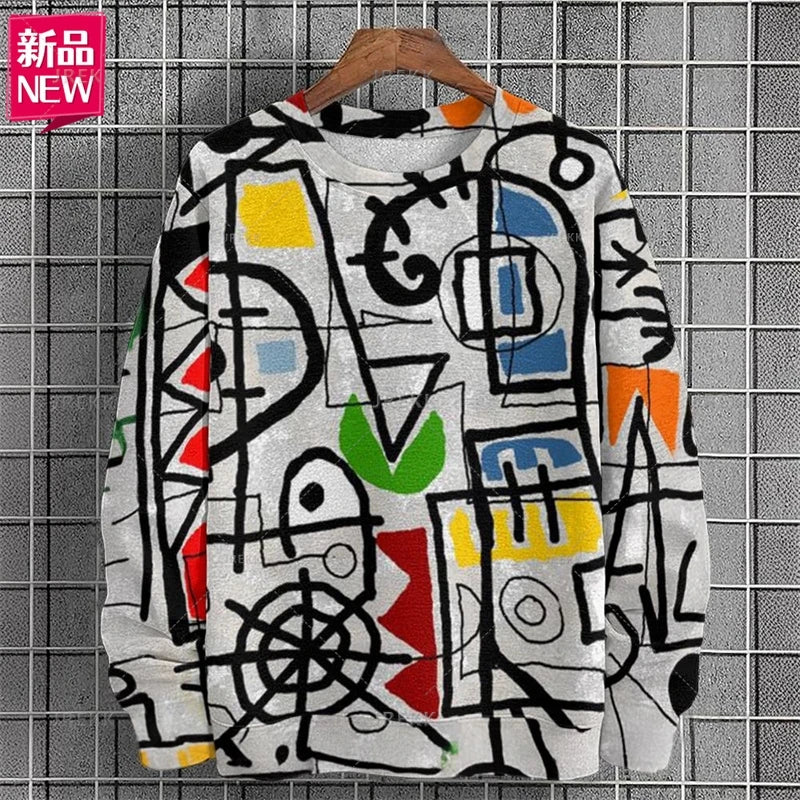 Harajuku 3D Colorful Abstract Patterns Printing Sweatshirts Kid Fashion Streetwear Round Neck Sweatshirts Cool Mens Clothing Top