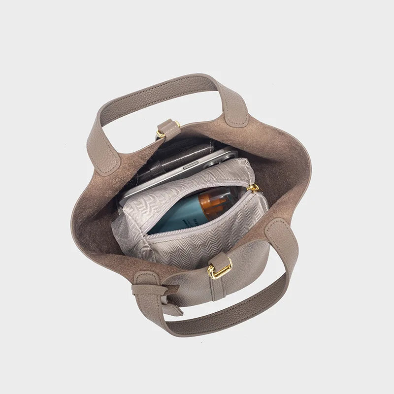 Classic Vegetable BasketpuWomen's Handbag Simple Bucket Bag Mother Bag Fashion Versatile Women's Bag Cross-border