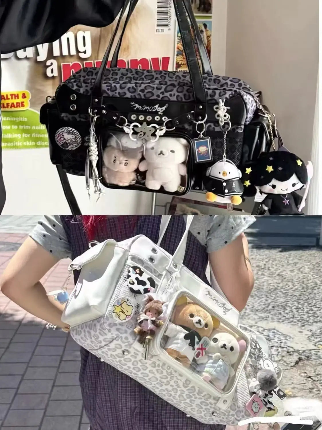 New Y2K Casual Large Capacity Handbag Shoulder Bag Comic Exhibition Crossbody Bag Sweet and Cool Leopard Print Ita Bag for Girls