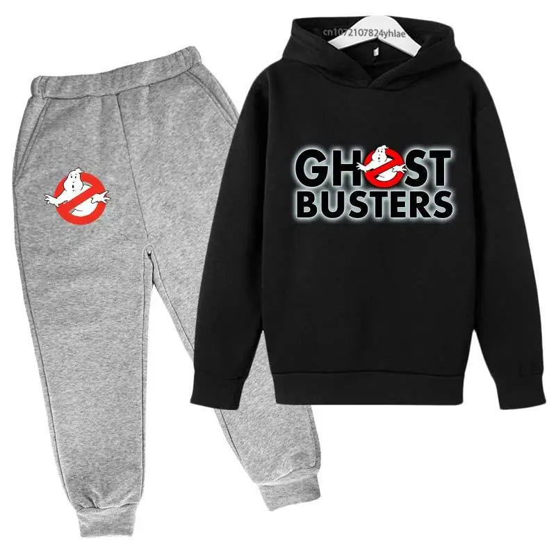 Ghost Busters Kids Funny Cartoon Print Spring Autumn Pullover Hoodie+Jogging Pants 2pcs Tracksuits 2-13 Years Boys Girls Clothes