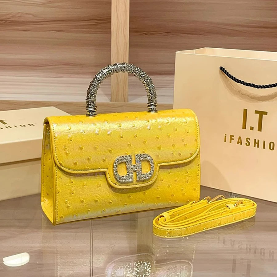New ostrich pattern underarm handbag for ladies, light luxury diamond-encrusted, elegant single-shoulder crossbody bag