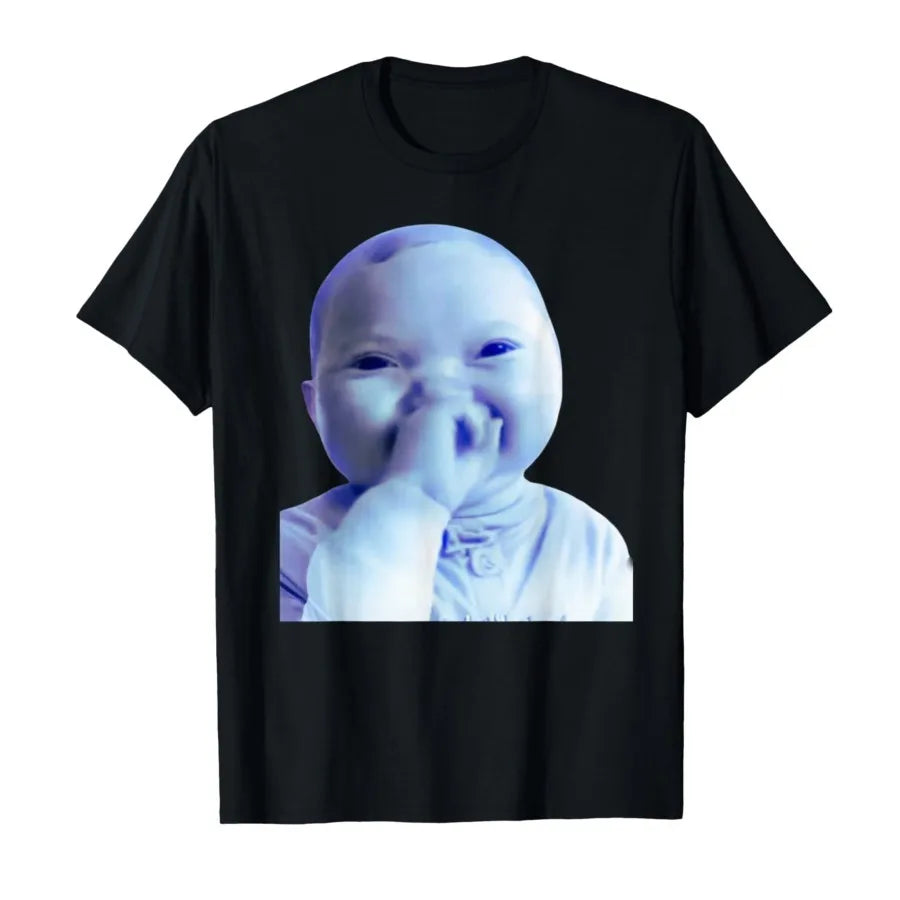 Funny AI Baby Holding Laugh Meme Viral Trend T-shirt for Women T Shirts Short Sleeve Tops Streetwear Women's Tees Casual Clothes