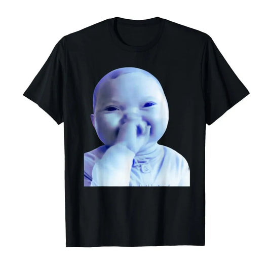 Funny AI Baby Holding Laugh Meme Viral Trend T-shirt for Women T Shirts Short Sleeve Tops Streetwear Women's Tees Casual Clothes