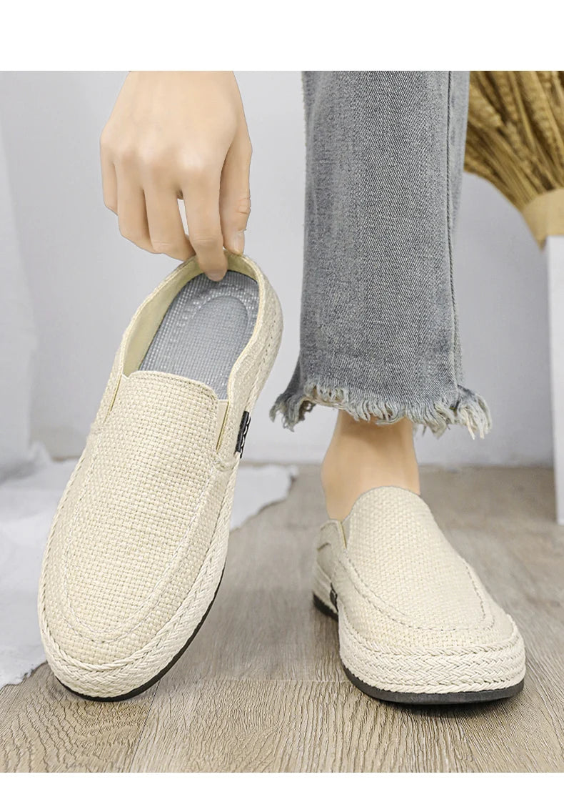 Outdoor Sandals Mens Half Slipper Summer Casual Shoes Canvas Soft Bottom Lightweight Walking Shoe Vulcanized Shoe