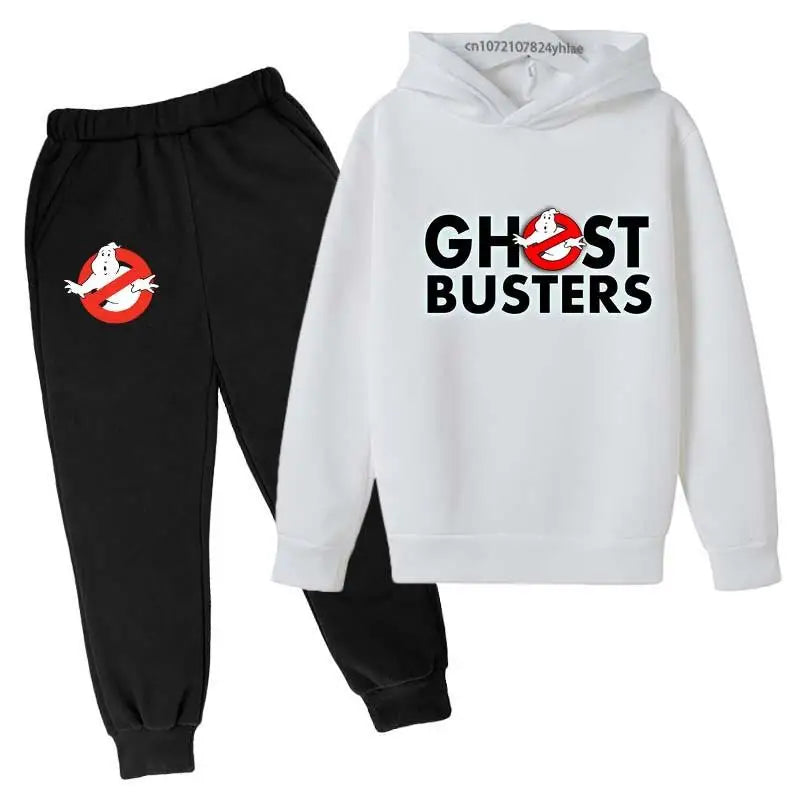 Ghost Busters Kids Funny Cartoon Print Spring Autumn Pullover Hoodie+Jogging Pants 2pcs Tracksuits 2-13 Years Boys Girls Clothes