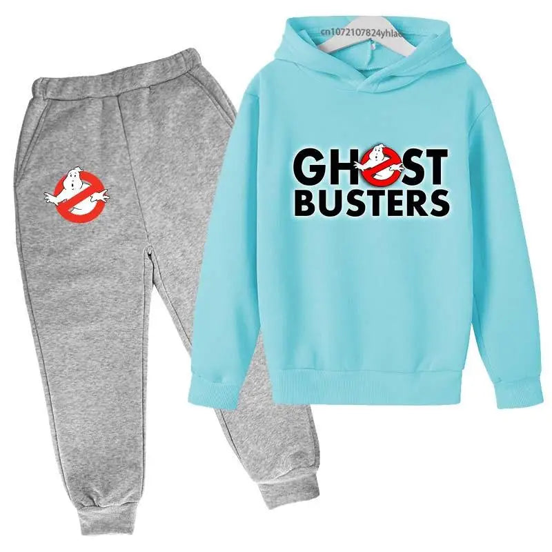 Ghost Busters Kids Funny Cartoon Print Spring Autumn Pullover Hoodie+Jogging Pants 2pcs Tracksuits 2-13 Years Boys Girls Clothes