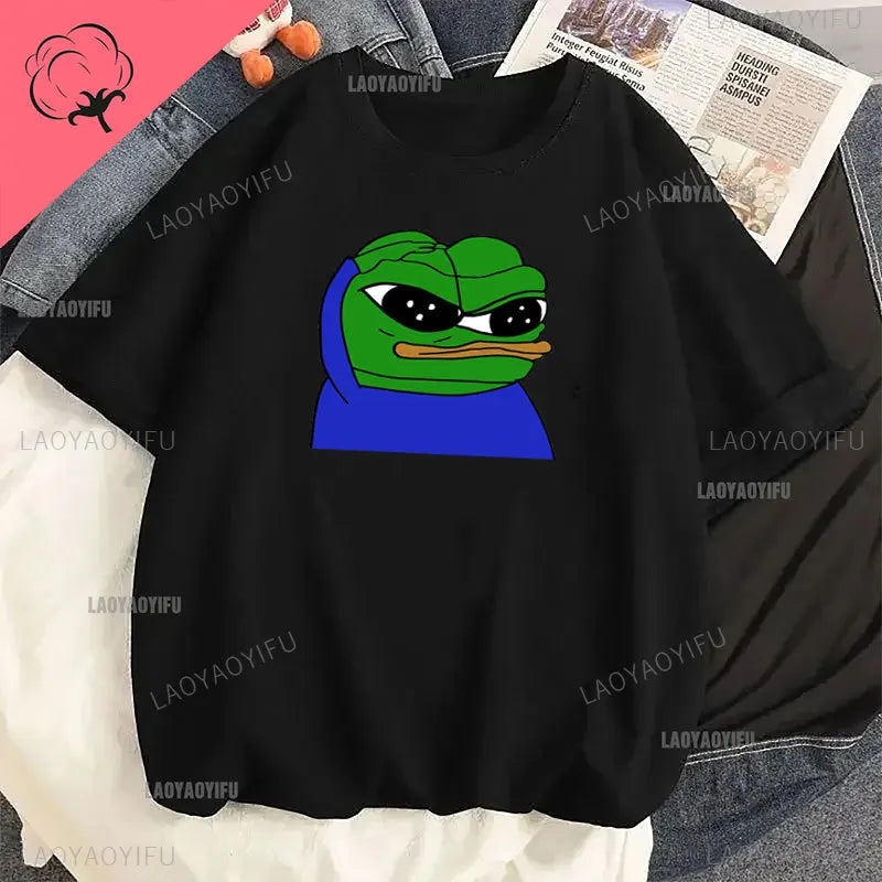 Funny Cartoon Pepe Frog Graphic Cotton Girl T Shirt Unisex Harajuku Short Sleeve Men Funny Frog Animal Y2k Gift Idea Casual Tops