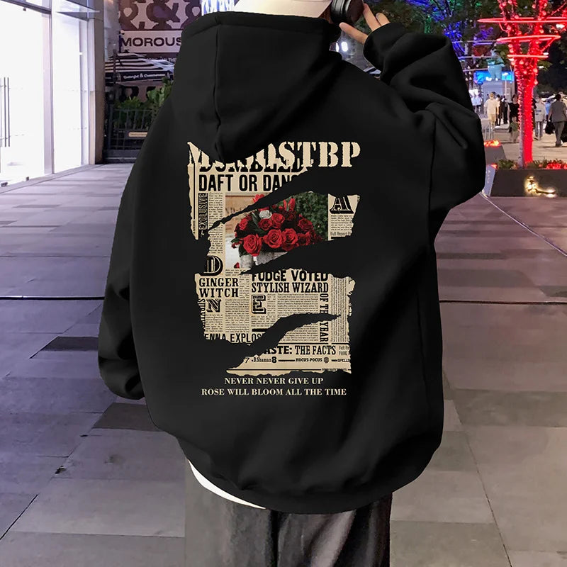 2025 Trendy Letter Print Adult Hooded Sweatshirt Spring Autumn New Loose Trendy Brand Oversized Casual American High Street Top