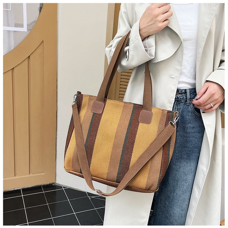 Large Tote Bag for women's Striped Crossbody Canvas Bag 2023 New Trendy Versatile Class Commuting Shoulder Bag