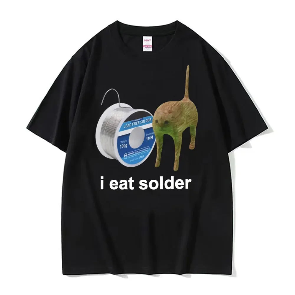I Eat Solder Cursed Funny Cat Meme T Shirt Women's Clothing Fashion Casual T Shirts Summer Female T-shirts Tops