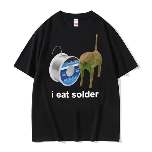 I Eat Solder Cursed Funny Cat Meme T Shirt Women's Clothing Fashion Casual T Shirts Summer Female T-shirts Tops
