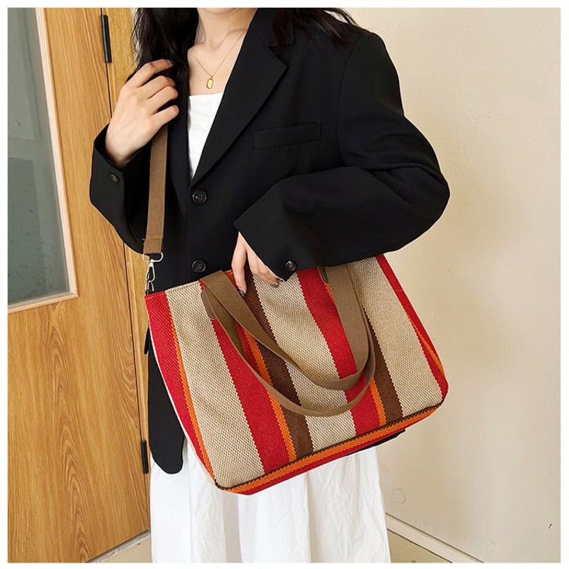 Large Tote Bag for women's Striped Crossbody Canvas Bag 2023 New Trendy Versatile Class Commuting Shoulder Bag