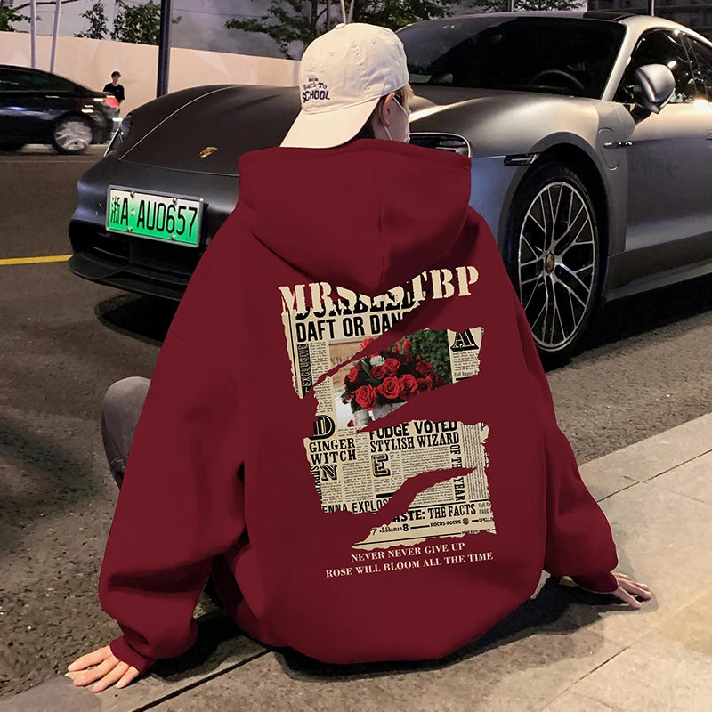 2025 Trendy Letter Print Adult Hooded Sweatshirt Spring Autumn New Loose Trendy Brand Oversized Casual American High Street Top