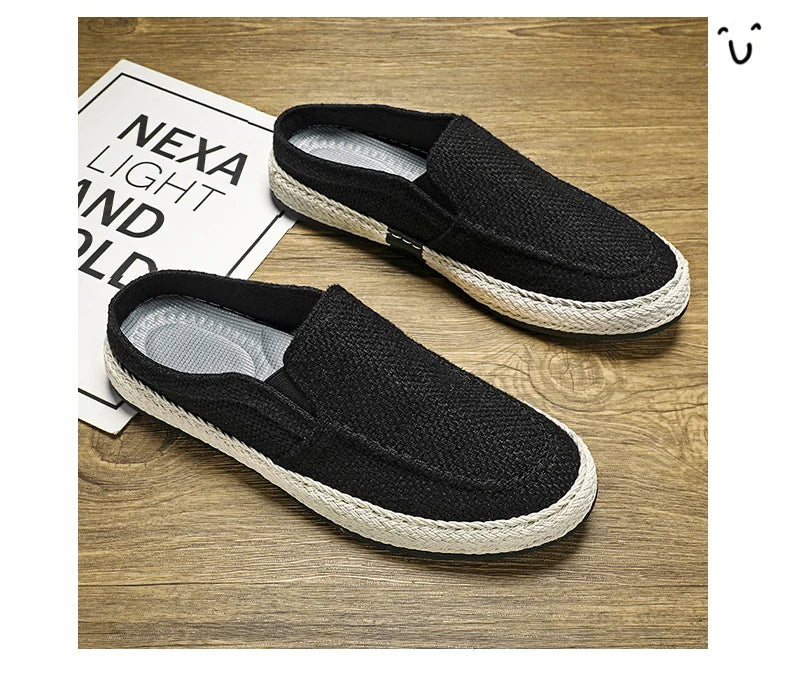 Outdoor Sandals Mens Half Slipper Summer Casual Shoes Canvas Soft Bottom Lightweight Walking Shoe Vulcanized Shoe