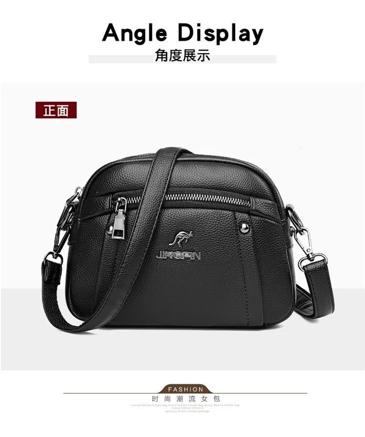 Women's Crossbody Bag, Water-Resistant Solid Color Square Shoulder Bag, Three Layer Zipper Closure Phone Purse Pouch for Women