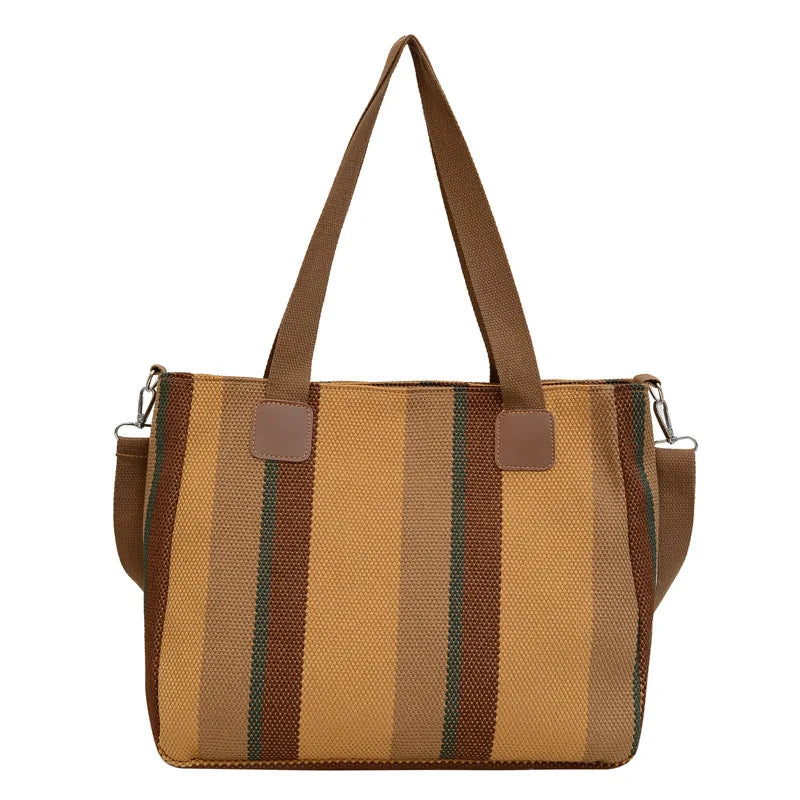 Large Tote Bag for women's Striped Crossbody Canvas Bag 2023 New Trendy Versatile Class Commuting Shoulder Bag
