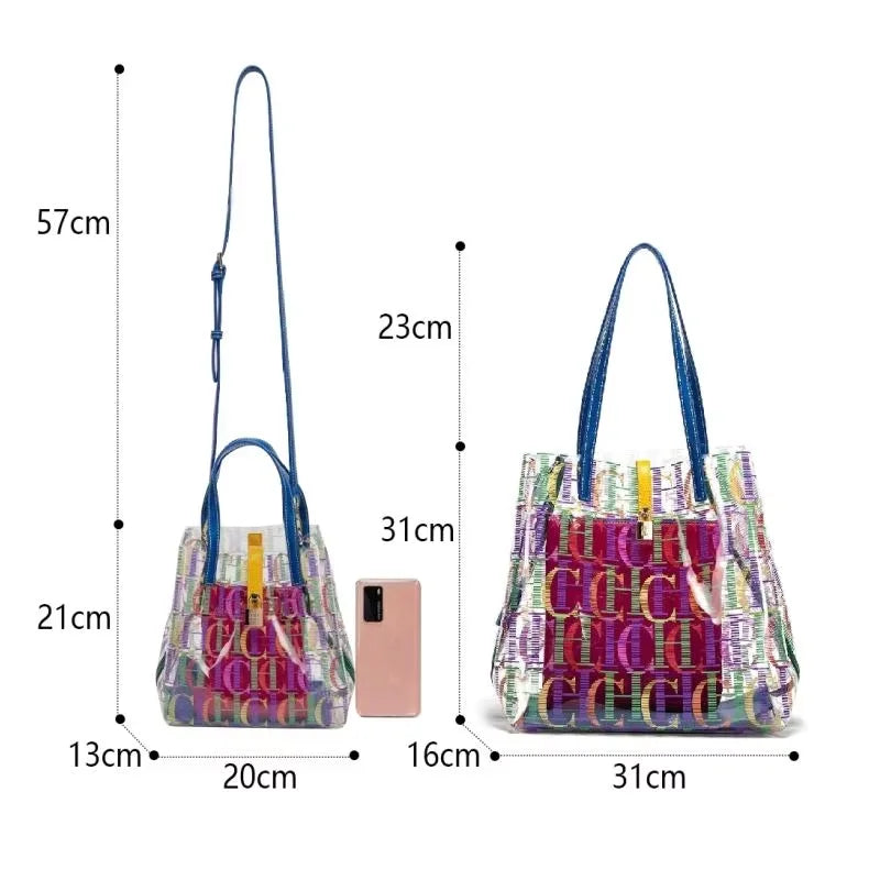 CH Travel Crossbody Bag Women's Large Capacity Clear Tote BagLuxury Brand Delicate Jelly Bag with Monogram Shopping Bag