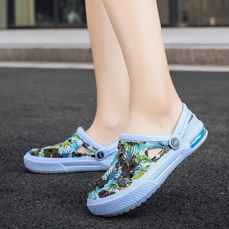 2006 Women's Ethnic Shoes Clogs Soft Sole Two-way Wear for Beach Mules and Pool Women Garden Slides Indoor Nursing Clogs Sandals