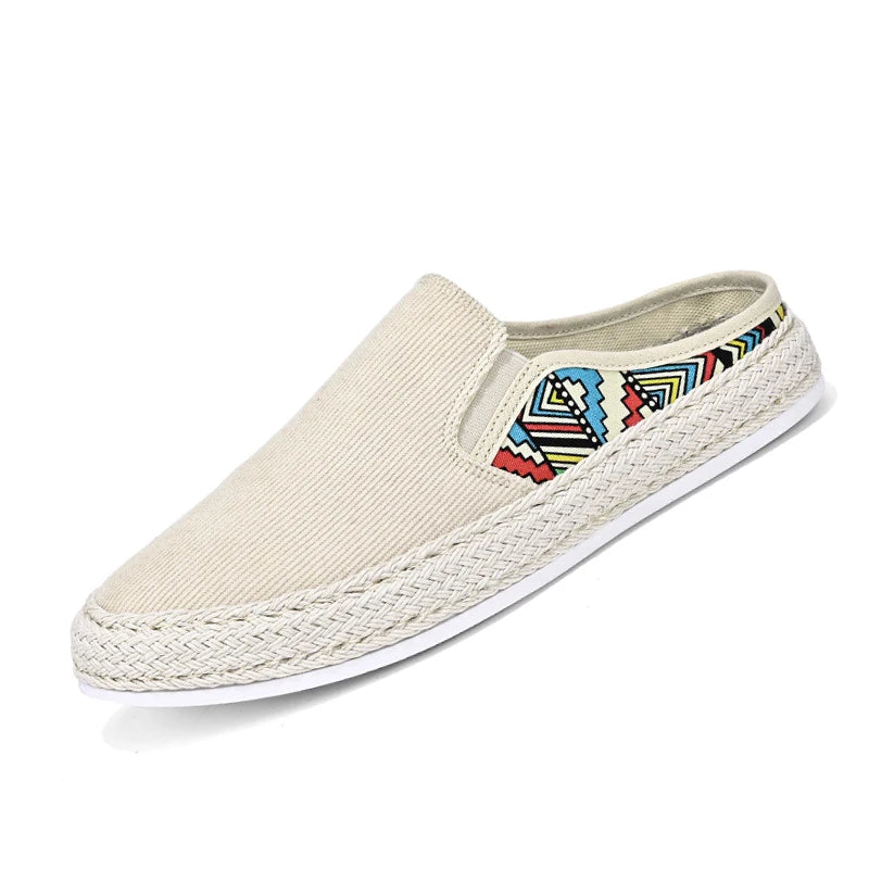 Outdoor Sandals Mens Half Slipper Summer Casual Shoes Canvas Soft Bottom Lightweight Walking Shoe Vulcanized Shoe
