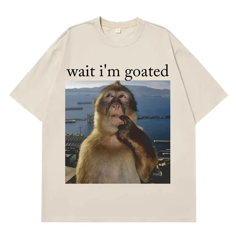 Men's Funny Thinking Monkey Meme T-shirt Casual Graphics Women Cotton Tee Loose Short Sleeve Tops Streetwear Unisex All-season