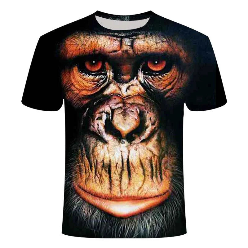 Funny 3D Monkey Graphic T Shirts for Men Clothing Casual Gorilla Animal T-shirt New Men's Hip Hop Short Sleeve T-shirts Tops Tee