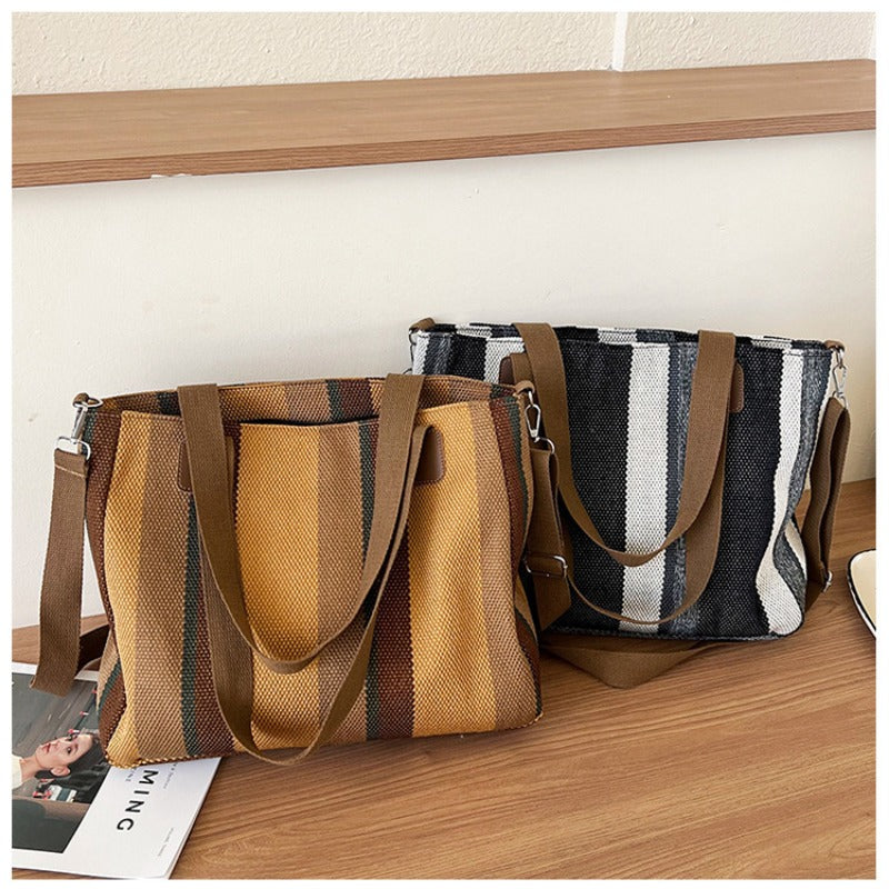 Large Tote Bag for women's Striped Crossbody Canvas Bag 2023 New Trendy Versatile Class Commuting Shoulder Bag