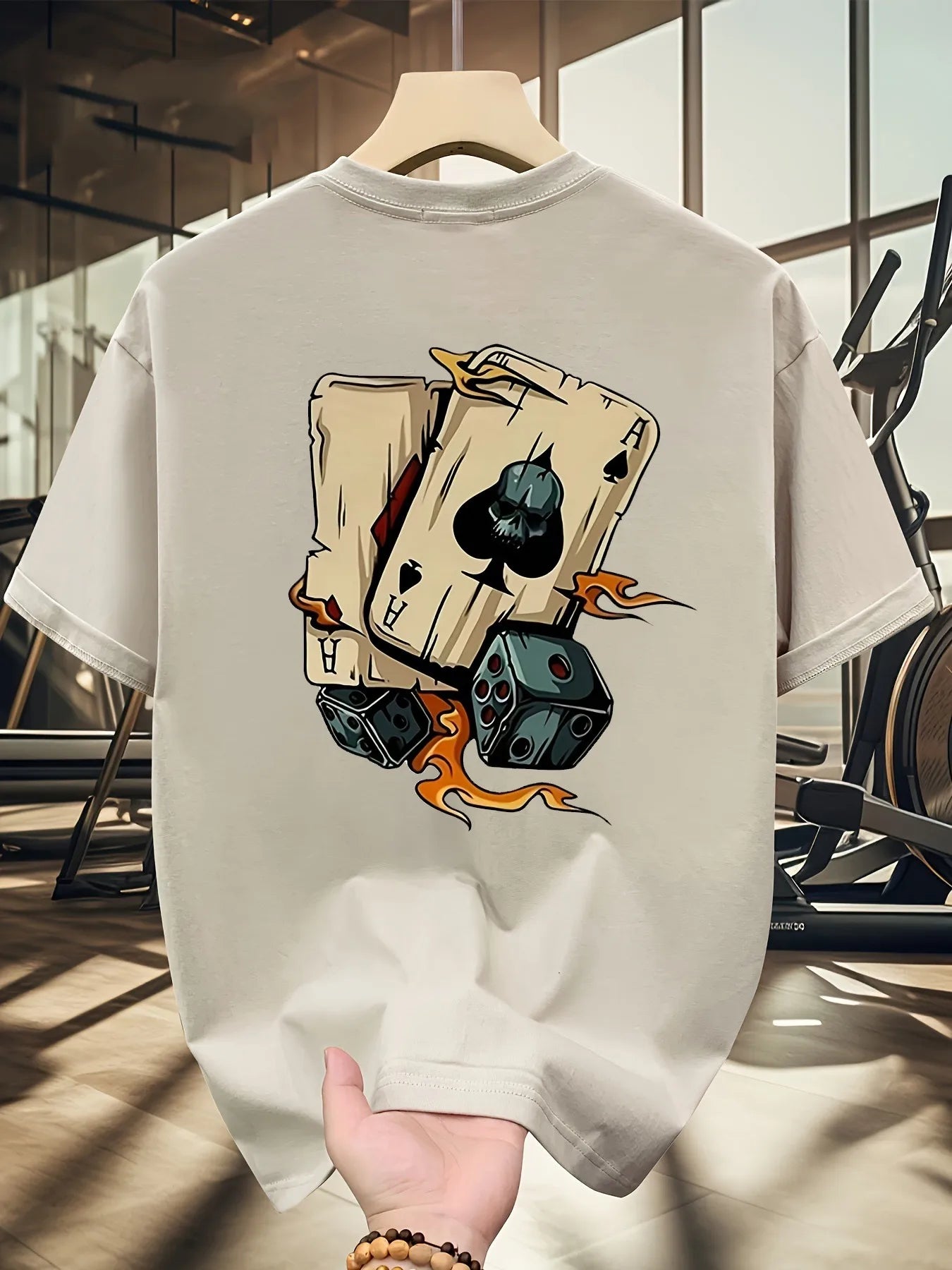 2025 Men's New Trendy Poker Printed Micro Elastic Breathable Round Neck T-shirt Summer Outdoor Urban Casual Top