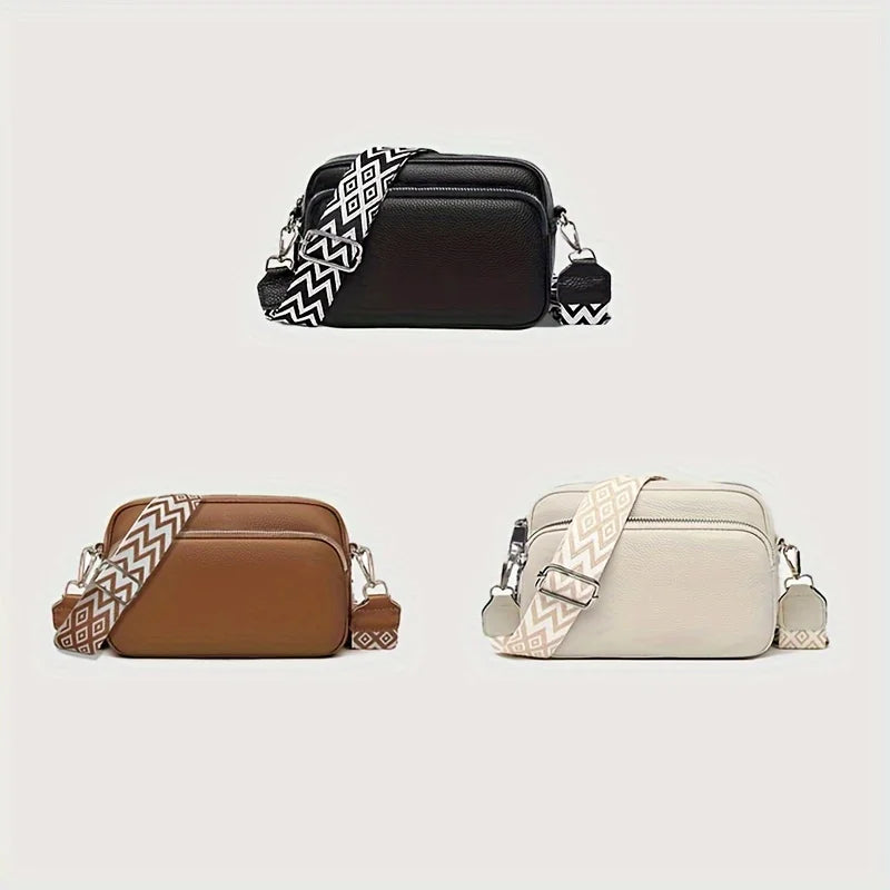 Stylish Crossbody Bag for Women Leather Messenger Bag, Versatile Shoulder Bag with Adjustable Geometric Pattern Design Strap