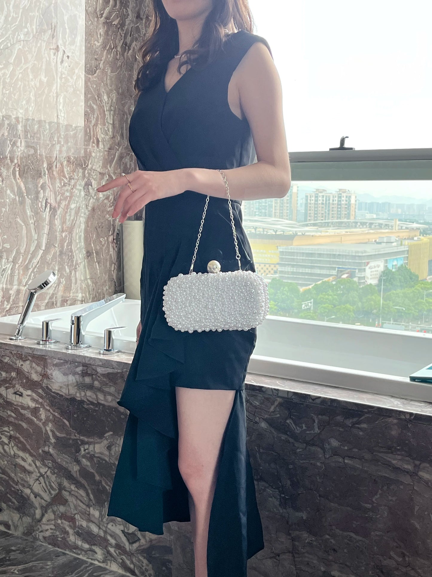 Luxury handmade wedding evening bag chain shoulder bag Full Beaded clutch bag Ladies Artificial Pearls Handbag for Wedding Party