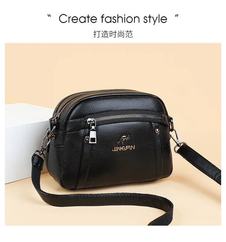Women's Crossbody Bag, Water-Resistant Solid Color Square Shoulder Bag, Three Layer Zipper Closure Phone Purse Pouch for Women